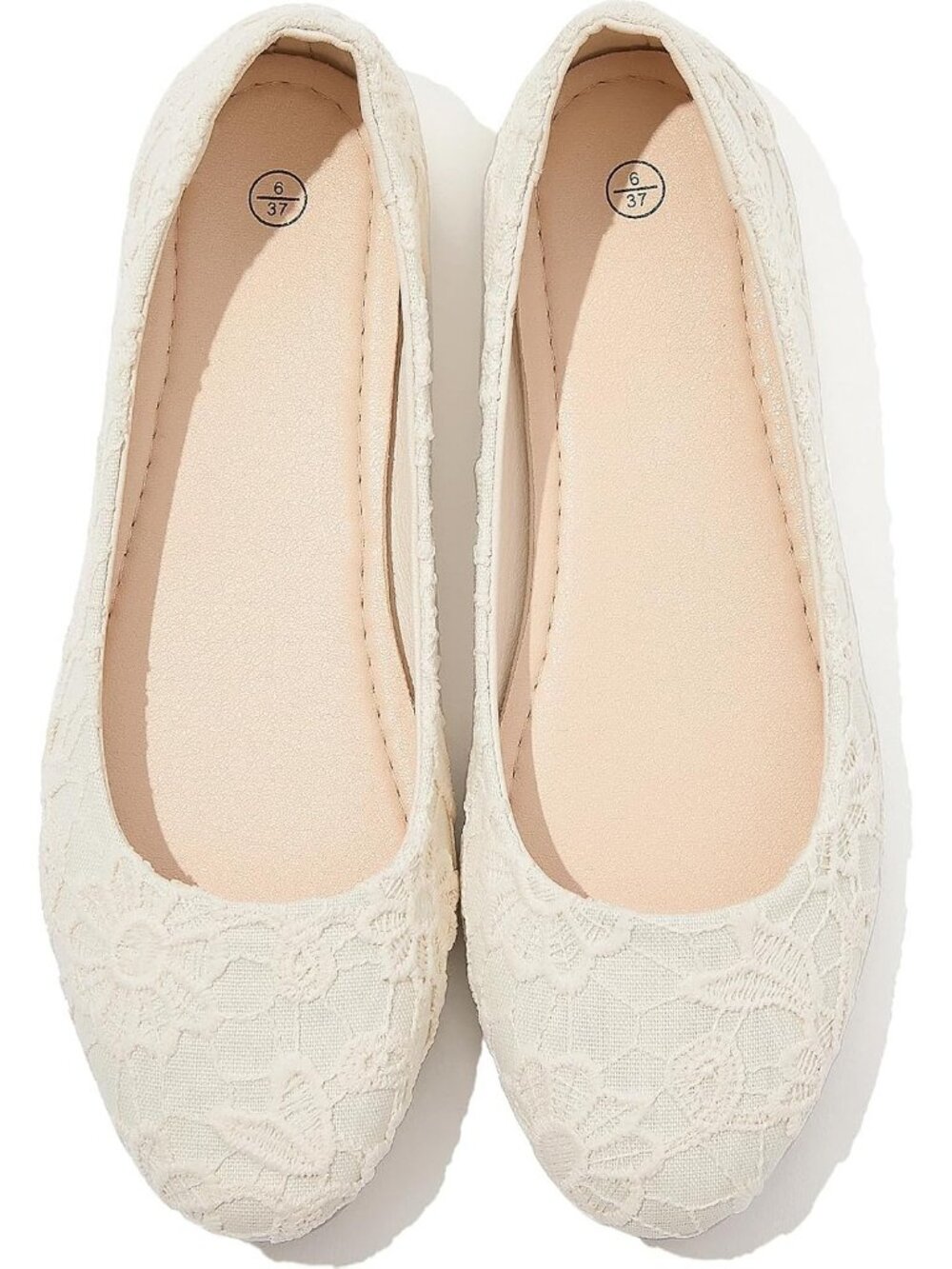 Women's Beige Round Toe Comfortable Foldable Ballet Flats Floral Shoes